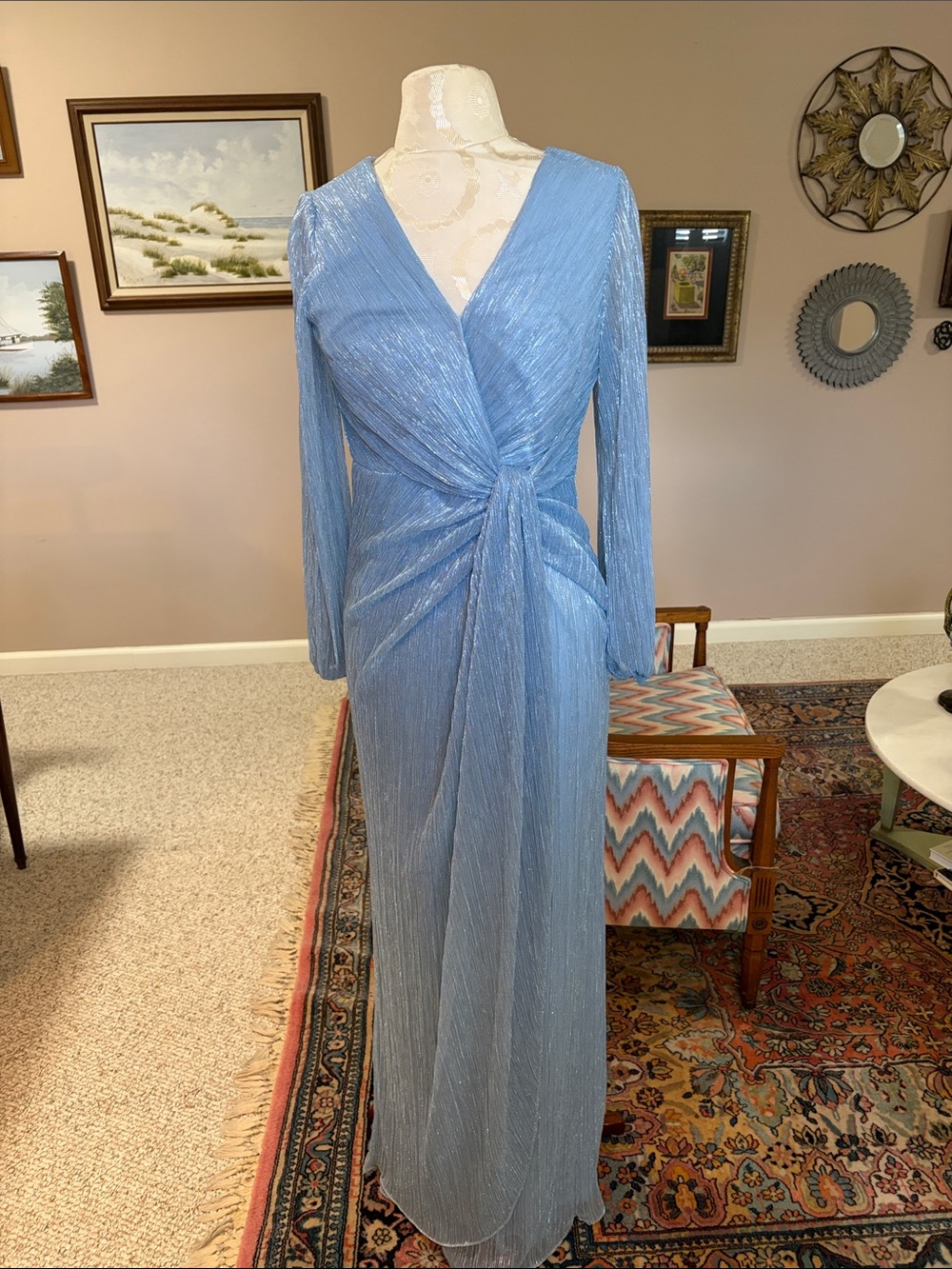 Adrianna Papell shimmery blue gown size 6